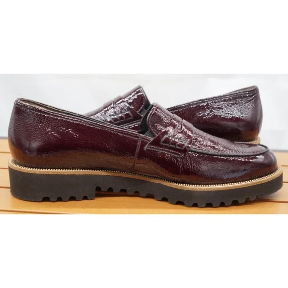 Paul Green Platform Loafers in a wine-colored crinkled patent leather Size 10 - Picture 10 of 12
